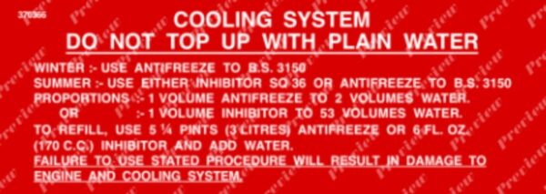 Rover P5 & P5B Label: Cooling System